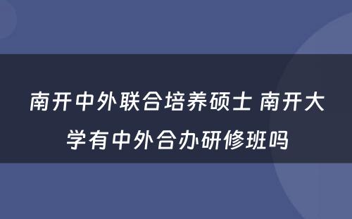 南开中外联合培养硕士 南开大学有中外合办研修班吗