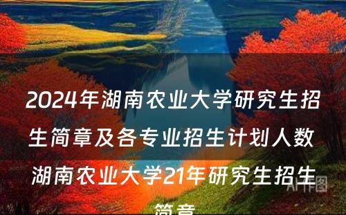 2024年湖南农业大学研究生招生简章及各专业招生计划人数 湖南农业大学21年研究生招生简章