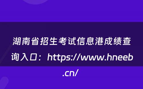 湖南省招生考试信息港成绩查询入口：https://www.hneeb.cn/ 