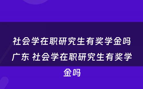 社会学在职研究生有奖学金吗广东 社会学在职研究生有奖学金吗