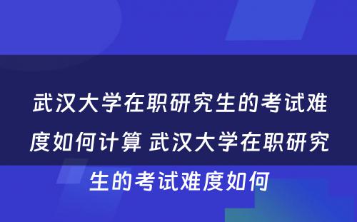 武汉大学在职研究生的考试难度如何计算 武汉大学在职研究生的考试难度如何