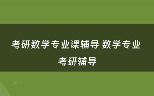 考研数学专业课辅导 数学专业 考研辅导