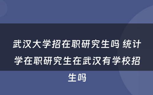 武汉大学招在职研究生吗 统计学在职研究生在武汉有学校招生吗