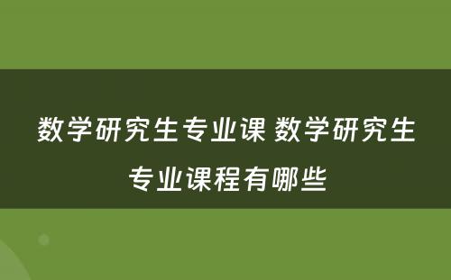 数学研究生专业课 数学研究生专业课程有哪些