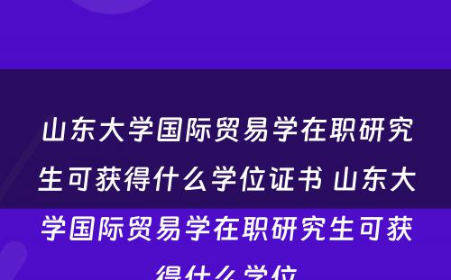 山东大学国际贸易学在职研究生可获得什么学位证书 山东大学国际贸易学在职研究生可获得什么学位