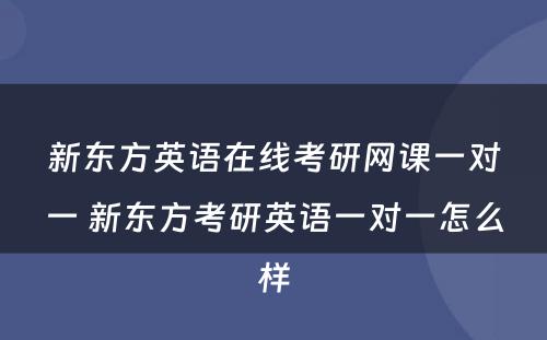 新东方英语在线考研网课一对一 新东方考研英语一对一怎么样