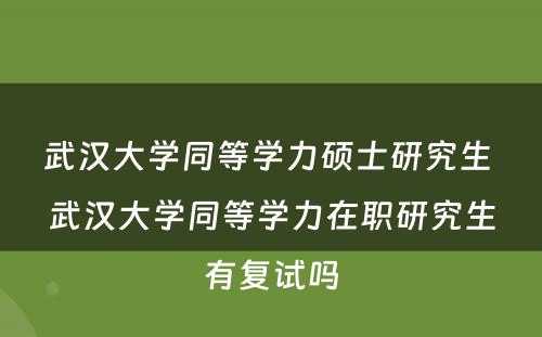 武汉大学同等学力硕士研究生 武汉大学同等学力在职研究生有复试吗