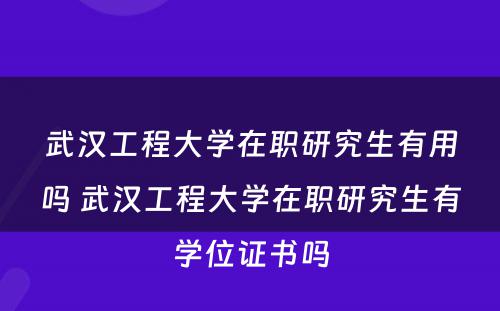 武汉工程大学在职研究生有用吗 武汉工程大学在职研究生有学位证书吗