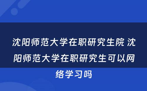 沈阳师范大学在职研究生院 沈阳师范大学在职研究生可以网络学习吗