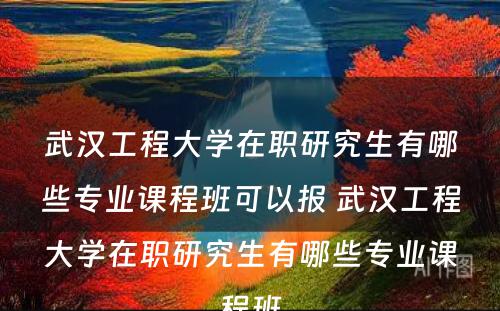 武汉工程大学在职研究生有哪些专业课程班可以报 武汉工程大学在职研究生有哪些专业课程班