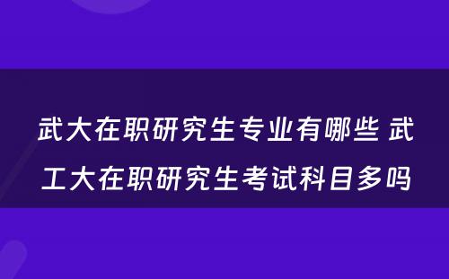 武大在职研究生专业有哪些 武工大在职研究生考试科目多吗