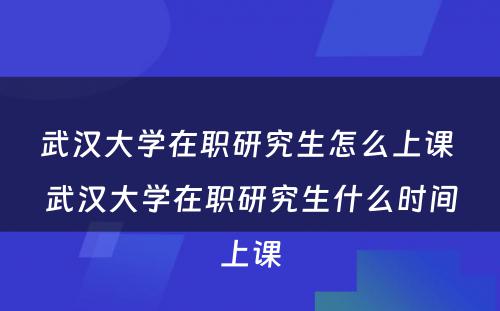 武汉大学在职研究生怎么上课 武汉大学在职研究生什么时间上课