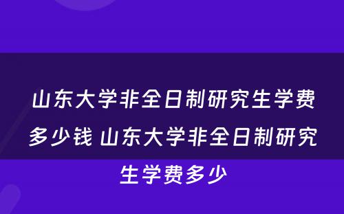 山东大学非全日制研究生学费多少钱 山东大学非全日制研究生学费多少