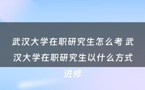 武汉大学在职研究生怎么考 武汉大学在职研究生以什么方式进修