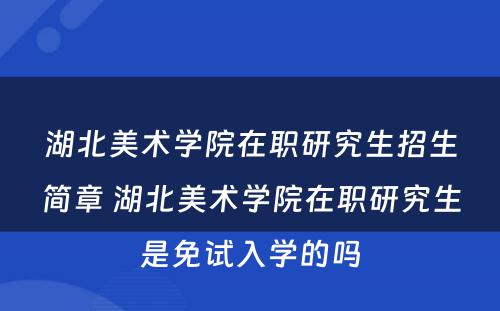 湖北美术学院在职研究生招生简章 湖北美术学院在职研究生是免试入学的吗