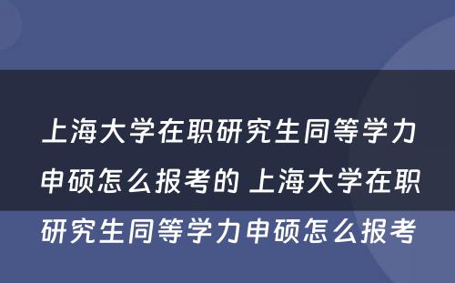 上海大学在职研究生同等学力申硕怎么报考的 上海大学在职研究生同等学力申硕怎么报考