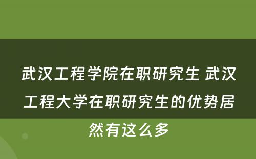 武汉工程学院在职研究生 武汉工程大学在职研究生的优势居然有这么多