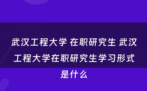 武汉工程大学 在职研究生 武汉工程大学在职研究生学习形式是什么