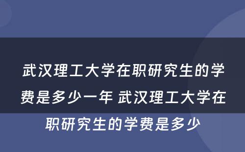 武汉理工大学在职研究生的学费是多少一年 武汉理工大学在职研究生的学费是多少