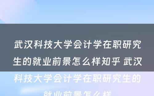 武汉科技大学会计学在职研究生的就业前景怎么样知乎 武汉科技大学会计学在职研究生的就业前景怎么样