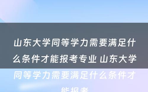 山东大学同等学力需要满足什么条件才能报考专业 山东大学同等学力需要满足什么条件才能报考