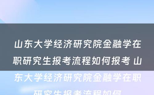 山东大学经济研究院金融学在职研究生报考流程如何报考 山东大学经济研究院金融学在职研究生报考流程如何