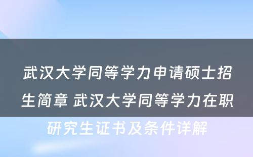 武汉大学同等学力申请硕士招生简章 武汉大学同等学力在职研究生证书及条件详解