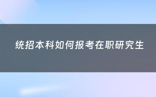  统招本科如何报考在职研究生