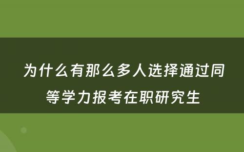  为什么有那么多人选择通过同等学力报考在职研究生