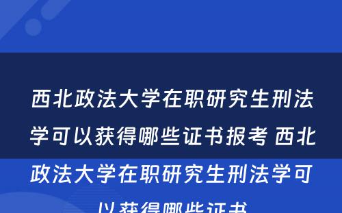 西北政法大学在职研究生刑法学可以获得哪些证书报考 西北政法大学在职研究生刑法学可以获得哪些证书