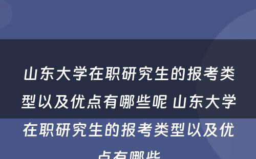 山东大学在职研究生的报考类型以及优点有哪些呢 山东大学在职研究生的报考类型以及优点有哪些