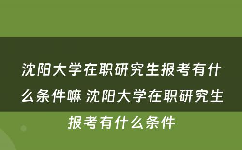 沈阳大学在职研究生报考有什么条件嘛 沈阳大学在职研究生报考有什么条件