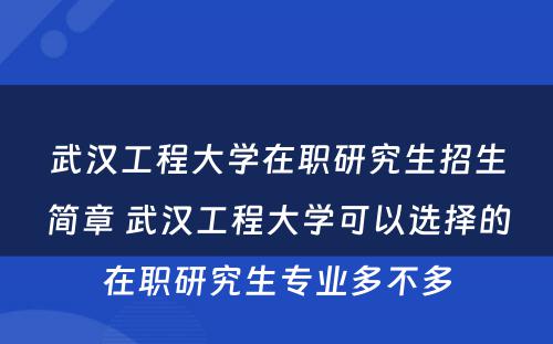 武汉工程大学在职研究生招生简章 武汉工程大学可以选择的在职研究生专业多不多