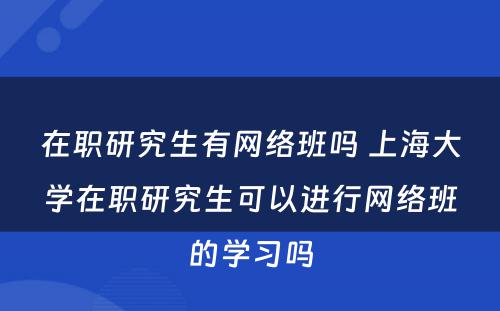 在职研究生有网络班吗 上海大学在职研究生可以进行网络班的学习吗