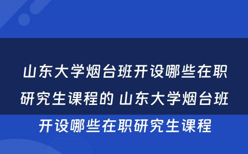 山东大学烟台班开设哪些在职研究生课程的 山东大学烟台班开设哪些在职研究生课程