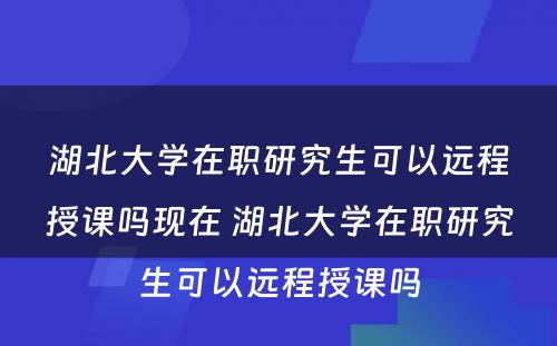 湖北大学在职研究生可以远程授课吗现在 湖北大学在职研究生可以远程授课吗