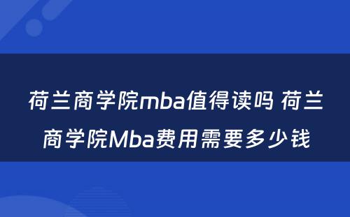 荷兰商学院mba值得读吗 荷兰商学院Mba费用需要多少钱