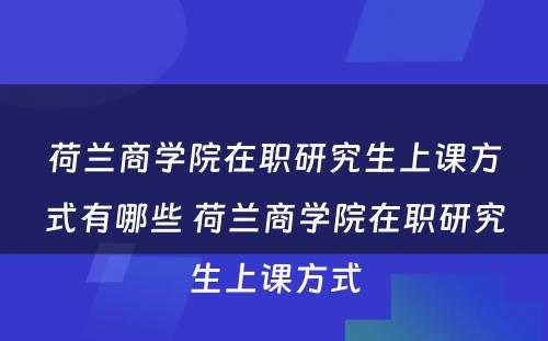 荷兰商学院在职研究生上课方式有哪些 荷兰商学院在职研究生上课方式