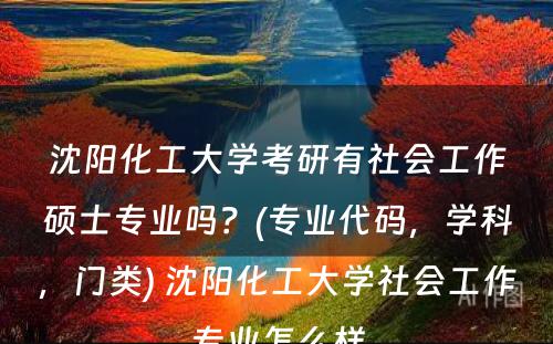 沈阳化工大学考研有社会工作硕士专业吗？(专业代码，学科，门类) 沈阳化工大学社会工作专业怎么样