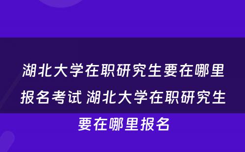 湖北大学在职研究生要在哪里报名考试 湖北大学在职研究生要在哪里报名