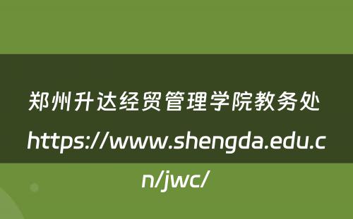 郑州升达经贸管理学院教务处 https://www.shengda.edu.cn/jwc/