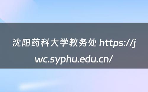 沈阳药科大学教务处 https://jwc.syphu.edu.cn/