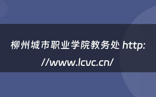 柳州城市职业学院教务处 http://www.lcvc.cn/