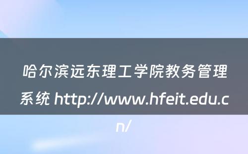 哈尔滨远东理工学院教务管理系统 http://www.hfeit.edu.cn/