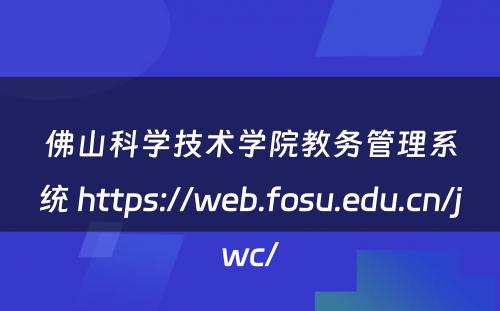 佛山科学技术学院教务管理系统 https://web.fosu.edu.cn/jwc/