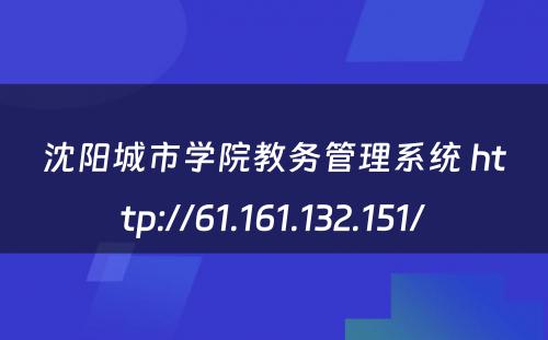 沈阳城市学院教务管理系统 http://61.161.132.151/
