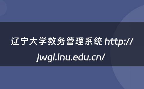 辽宁大学教务管理系统 http://jwgl.lnu.edu.cn/
