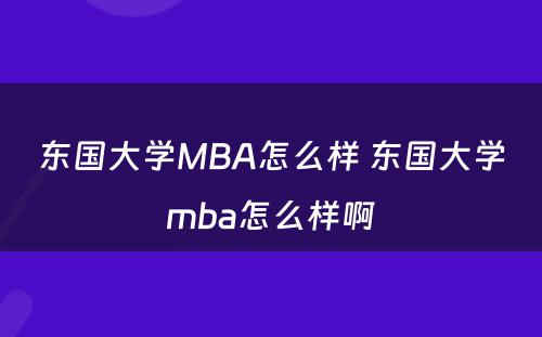 东国大学MBA怎么样 东国大学mba怎么样啊