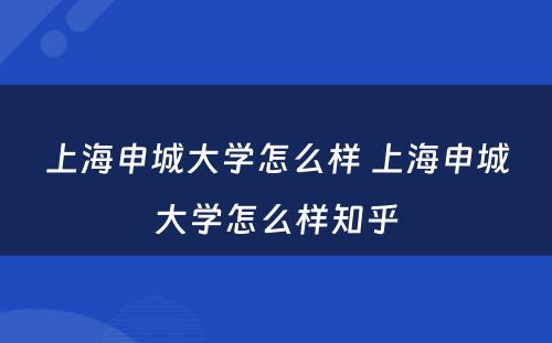 上海申城大学怎么样 上海申城大学怎么样知乎