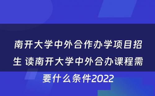 南开大学中外合作办学项目招生 读南开大学中外合办课程需要什么条件2022